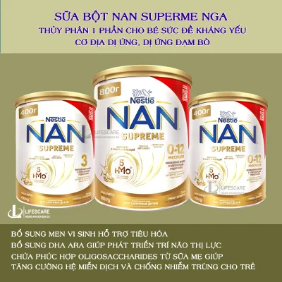 Sữa bột nan Supreme HMO 1 Nga, thủy phân 1 phần cho bé dự ứng đạm bò từ sơ sinh, 400g