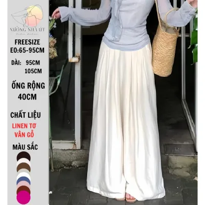 Quần Nữ Ống Rộng Lưng Chun Toàn Phần , Chất Liệu Linen Tơ Sợi Vân Gỗ Thoáng Mát Xưởng Nhà Út Ms 36