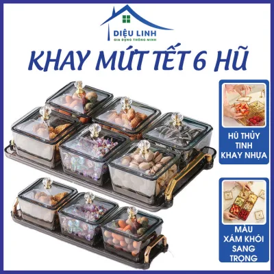 Khay Mứt Tết 6 Hũ Thủy Tinh Sang Trọng Cao Cấp, Hũ Đựng Bánh Kẹo, Các Loại Hạt Ngày Tết Cổ Truyền hộp đựng bánh kẹo hoa quả sang trọng, khay mứt, dieulinhshop