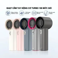 Quạt cầm tay mini tích điện gió mạnh 16000 vòng/phút có dây đeo pin 4000mAh, màn hình LED hiển thị