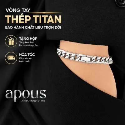 Vòng tay Nam Thép Titan cao cấp không gỉ Cuban khóa bấm, Lắc tay Thép 316L Apous accessories
