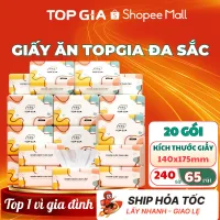 Giấy ăn rút Topgia thùng 20 gói đa sắc cao cấp 240 tờ 4 lớp, dập vân 4D, mềm mịn, thấm hút tốt
