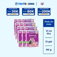 [Combo 12 Gói] Thức Ăn Cho Mèo Con WHISKAS Junior 2-12 months Vị Cá Thu 80g/Gói