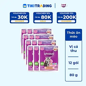 [Combo 12 Gói] Thức Ăn Cho Mèo Con WHISKAS Junior 2-12 months Vị Cá Thu 80g/Gói