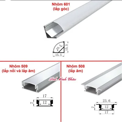 Thanh nhôm định hình LED Dài 2 mét U âm, U nổi, V góc – Dán LED 12V/24V trang trí nội thất Sang Đẹp