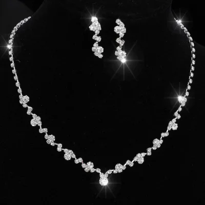 Cô Dâu Kim Cương Giả Móng Vuốt Dây Chuyền Vòng Cổ Bông Tai Bộ Tiệc Cưới Trang Sức Cho Nữ