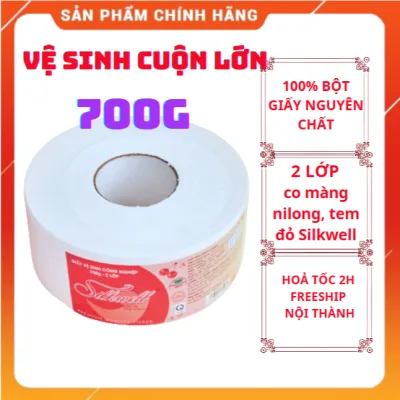 Giấy vệ sinh công nghiệp cuộn lớn 700g Silkwell, 700g 3 lớp bo nilong