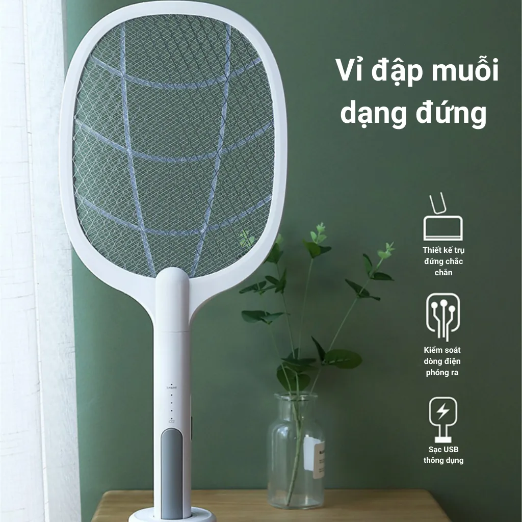 Vợt muỗi tự động kiêm đèn bắt muỗi M4 sạc tích điện, vợt bắt muỗi thông minh cao cấp để bàn