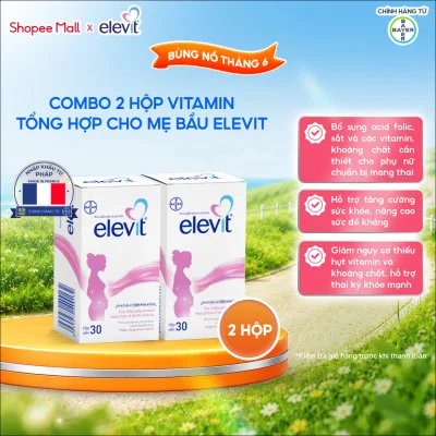 Bộ 2 Thực phẩm bảo vệ sức khỏe Elevit bổ sung Acid Folic, Sắt, Canxi, Các Vitamin và Các khoáng chất (30 Viên/Hộp)