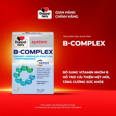 Viên uống Vitamin nhóm B Doppelherz B-Complex bổ sung năng lượng, cải thiện mệt mỏi, tăng cường sức khỏe (Hộp 30 viên)