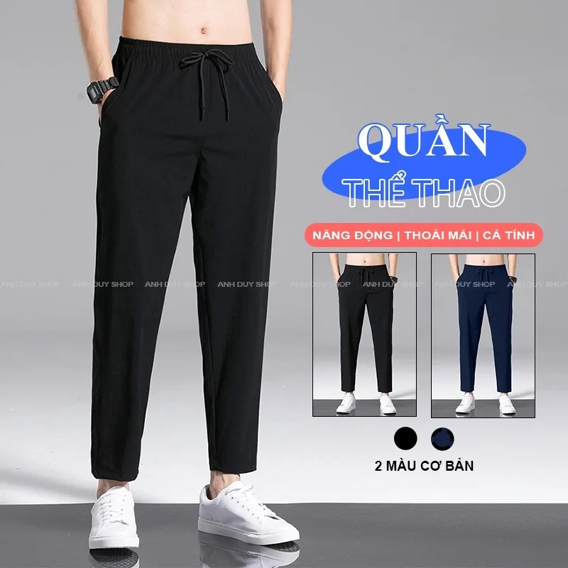 Quần Thể Thao Nam Nữ Dài Trơn Basic Thể Dục Ống Suông Thun Poly Unisex