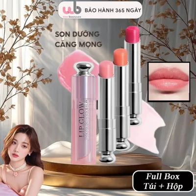 Collection of New Colors of Dior Addict Lip Glow Lip Balm, Complete with Bag & Box, Helps Make Lips Plump and Smooth.