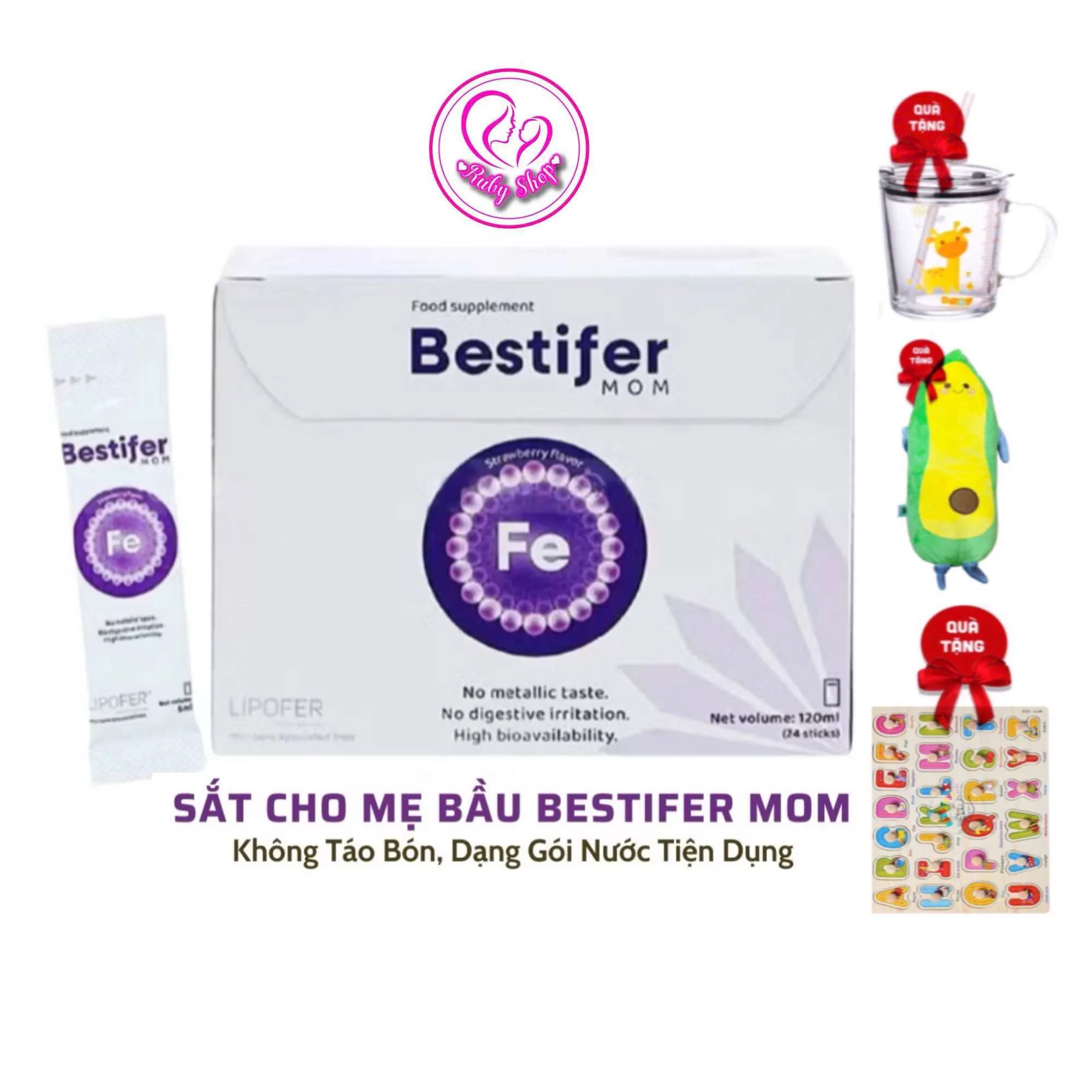 Sắt bầu Bestifer hộp 24 gói bổ sung sắt đầu đủ cho mẹ có thai kì khỏe mạnh mùi vị thơm ngon dễ uống