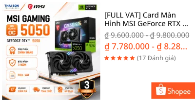 [FULL VAT] Card Màn Hình MSI GeForce RTX 5050 Gaming OC 2X Chính Hãng | VGA RTX 5050 8GB GDDR6 | Bảo Hành 36 Tháng