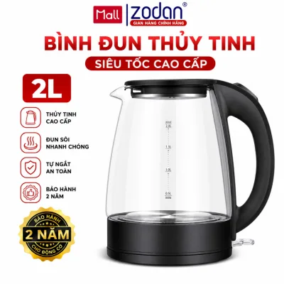Ấm đun siêu tốc, Bình đun nước thủy tinh siêu tốc 2.0L - Bảo Hành 1 Năm