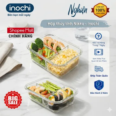 Hộp thủy tinh chia ngăn, đựng thức ăn NIKKO chính hãng INOCHI tiêu chuẩn nhật bản