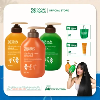 Herbal Combo Grass Plants Flowers Leaves Ginger Lemongrass Shampoo and Conditioner 500g and Ginger Turmeric Shower Gel 500g