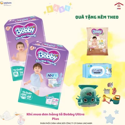 Tã quần Bobby/ Bỉm quần Bobby siêu khô thoáng – M96/L88/XL74/XXL68, size 6kg-22kg