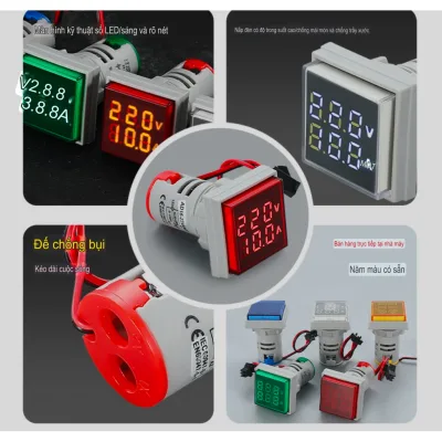 Cấp Vuông Kỹ Thuật Số Màn Hình Kép Vôn Kế Ampe Kế Đồng Hồ Đo Điện Áp Đồng Hồ Đo Hiện Tại AC 60-500V 0-100A
