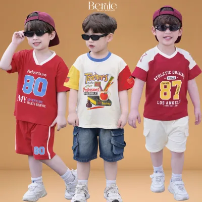 Cute Short-Sleeved Shirt and Shorts Set for Boys to Wear to School and Out and About, Ages 1 to 7, Bernie Kids