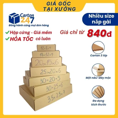 Hộp carton nắp gài NHIỀU KÍCH THƯỚC đóng gói hàng phụ kiện giá rẻ tiết kiệm - Carton 247