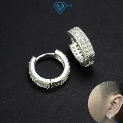 Men's Round Silver Earrings with Unique Stones Bta0048 - Tnj Jewelry