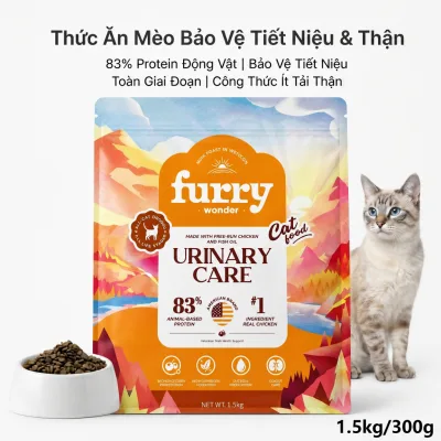 FURRY WONDER Thức Ăn Cho Mèo 1.5kg Bảo vệ Tiết niệu - 83% Protein cao cấp, Thức ăn cho mèo giảm nguy cơ sỏi thận
