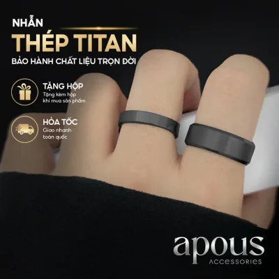 Nhẫn Nam Nữ Thép Titan cao cấp không gỉ nhẫn trơn màu đen, Nhẫn Thép 316L Apous accessories