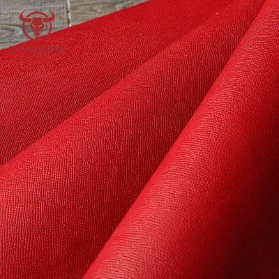 Da Epsom cao cấp màu đỏ tươi thương hiệu Da Thuộc Sài Gòn chất da đanh dẻo độ dày 1.6 mm - 1.8 mm phù hợp may túi xách ví da giày dép - Bán da bò handmade