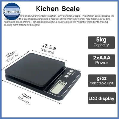 Hoeaden Kỹ Thuật Số Nấu Ăn Nhà Bếp Cân 5kg Màn Hình LCD Chính Xác Thiết Bị Đo Thực Phẩm Di Động Dụng Cụ Nướng Bánh Cho Nhà Bếp VN