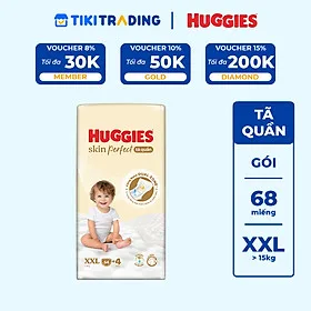 Tã quần Huggies Skin Perfect Mega Jumbo XXL64+4 miếng với 2 vùng thấm giảm kích ứng da