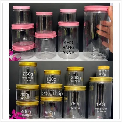 HỦ NHỰA NẮP VÀNG ( SET 5 HỦ) HỒNG / nhôm BẠC - Hủ Pet Trong suốt nắp thiếc 50g 100g 200g 250g 500g 750g 1kg