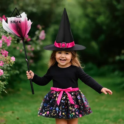 SKJK 3 Cái / bộ Trang Phục Halloween Trẻ Em, Bộ Váy Phù Thủy Phù Thủy Cho Trẻ Em, Váy Ngắn Trang Phục Hóa Trang Chổi Halloween Trang Phục Hóa Trang Trang Trang Phục Hóa Trang