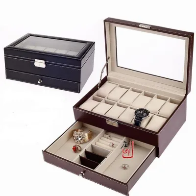 Hộp Đựng Đồng Hồ và Trang Sức 2 Tầng, Hộp đựng đồng hồ 2 tầng có ngăn kéo