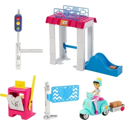 Búp bê Barbie Mini gốc FHV85 trên trạm bưu điện Go Playset Những thứ thu nhỏ Búp bê trẻ em Cô gái Barbies Bưu điện Đồ chơi phụ nữ cho cô gái