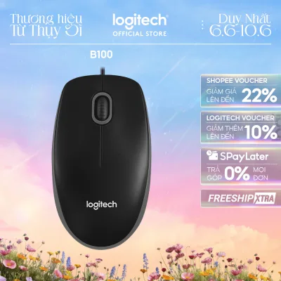 Chuột có dây Logitech B100 - Dây dài 1m8, thiết kế ôm tay, thuận cả 2 tay