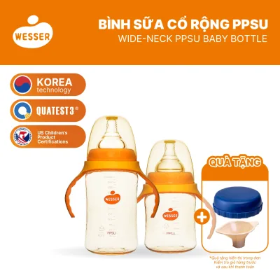 Bình sữa cổ RỘNG PPSU Wesser 180ml/260ml (PPSU MÀU VÀNG MẬT ONG)