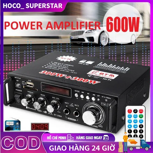 Amply Mini Karaoke Bluetooth BT-298A, Âm ly Bluetooth Karaoke Tại Nhà, Amli Cho Xe Ô Tô –  12 Tháng-Bộ khuếch đại Bluetooth BT-298A