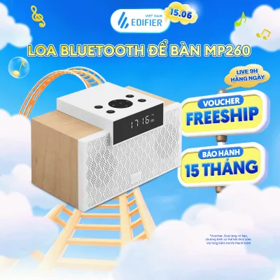 Edifier Mp260 Bluetooth Speaker | Alarm Clock Included | Led Screen | Large Capacity and High-Quality Wooden Case. Deep Sound | 15 Month Warranty