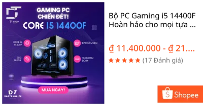 Bộ PC Gaming i5 14400F Hoàn hảo cho mọi tựa game! | B760M | RAM 16GB | NVME 256G | Cấu hình khủng, Chuyên Game, Làm Việc