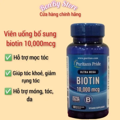 Viên uống bổ sung mọc tóc, giảm rụng tóc Biotin 10,000mg Puritan Pride 100 viên.