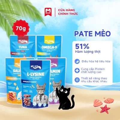 Pate Cho Mèo MRVET Gói 70G Bổ Sung Omega 3, Vitamin, L-Lysine Điều Hòa Tiêu Hóa, Tăng Đề Kháng