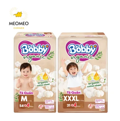 Tã Quần Bobby Organic – Tặng Thêm 4 Miếng – Cotton Hữu Cơ, Thoáng Khí, Chống Tràn – Size M/L