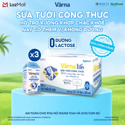 Combo of 3 Boxes of 12 Boxes of Värna Life Sugar-Free Formula Fresh Milk (Green) (36 Paper Boxes X 200ml)