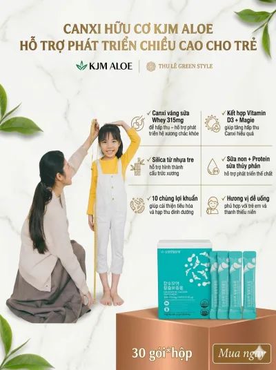 Kjm Aloe Organic Milk Powder Calcium 315Mg – 2.8g*30 Packages*Box – Supports Height Development for Children 6–18 Years Old | Calcium Supplement, Vitamin D3, Magnesium, Probiotics - Supports Height Development, Increases Bone Density, Absorbs Calcium We