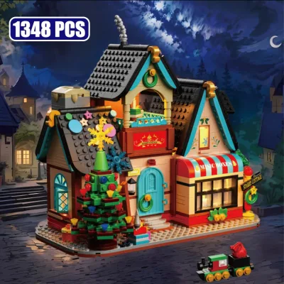 MOC City Starry Cottage Giáng sinh Nhà xem đường phố Khối xây dựng với kiến trúc ánh sáng LED Gạch nhỏ Đồ chơi Trẻ em Quà tặng Giáng sinh Tương thích với LEGO