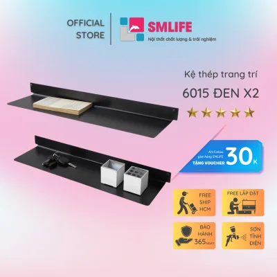 Wall-Mounted Kitchen Shelf 6015 (Set of 2) - Wall-Mounted Shelf Made of 1.6mm Thick Steel, Modern White/Black Powder-Coated - Comes with a Set of Screws and Screw Caps