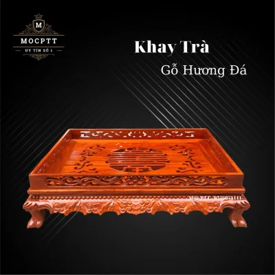 Khay Trà Chân Quỳ gỗ Hương Đá kích thước 37 x 27 x 11 cm đồ dùng uống trà , trang trí phòng khách