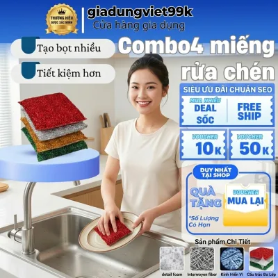 Miếng Rửa Bát Kim Tuyến Cao Cấp – Đánh Bay Dầu Mỡ, Không Gỉ Sét