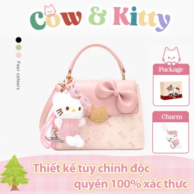 COW & KITTY Túi xách nữ đeo chéo màu hồng túi giỏ màu hồng có khóa kéo và bùa chú mèo, túi tote dành cho nữ